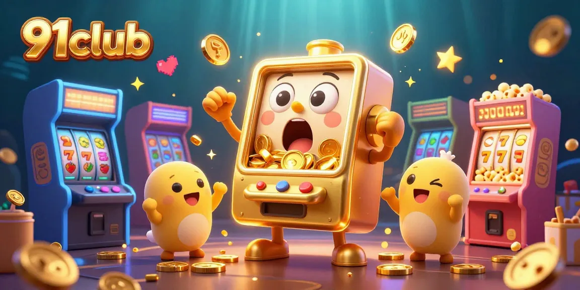 91club's golden slot machine hitting a jackpot, surrounded by cheering smaller slots and arcade elements, vibrant casino illustration