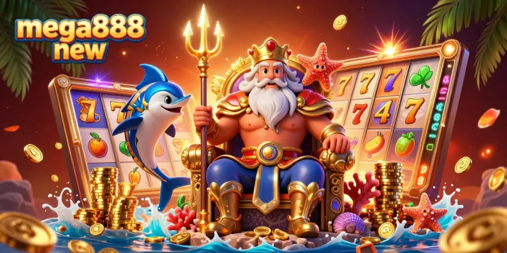 Play exciting mega888 new slots with vibrant symbols and dynamic jackpots in 3D illustration