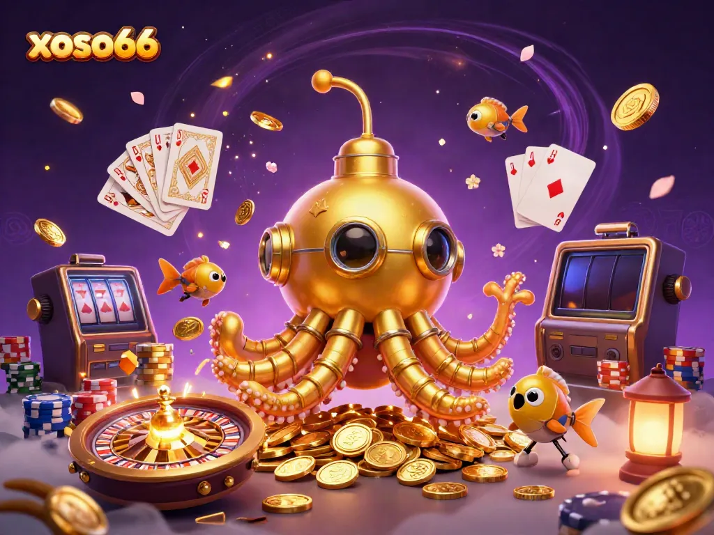 Play and win exciting jackpots with xoso66's unique 3D underwater-themed casino illustration.