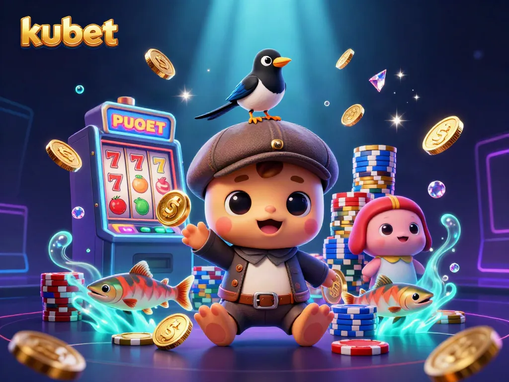 Experience the thrill of kubet with a playful cartoon scene featuring Nessie and vibrant casino elements.
