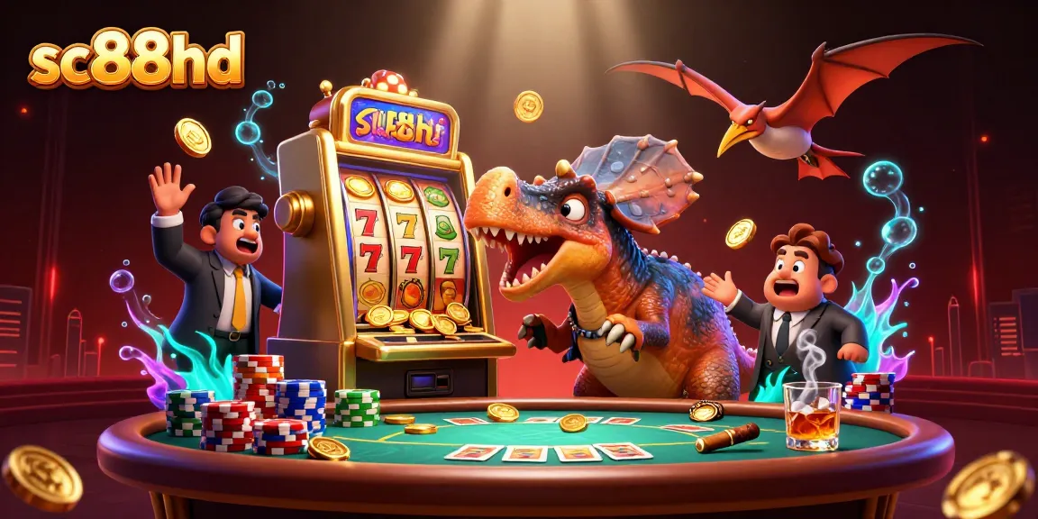 sc88hd jackpot scene with a pachycephalosaurus and casino elements.