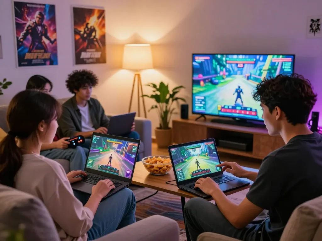 Players enjoying a lively porno game in a cozy living room.