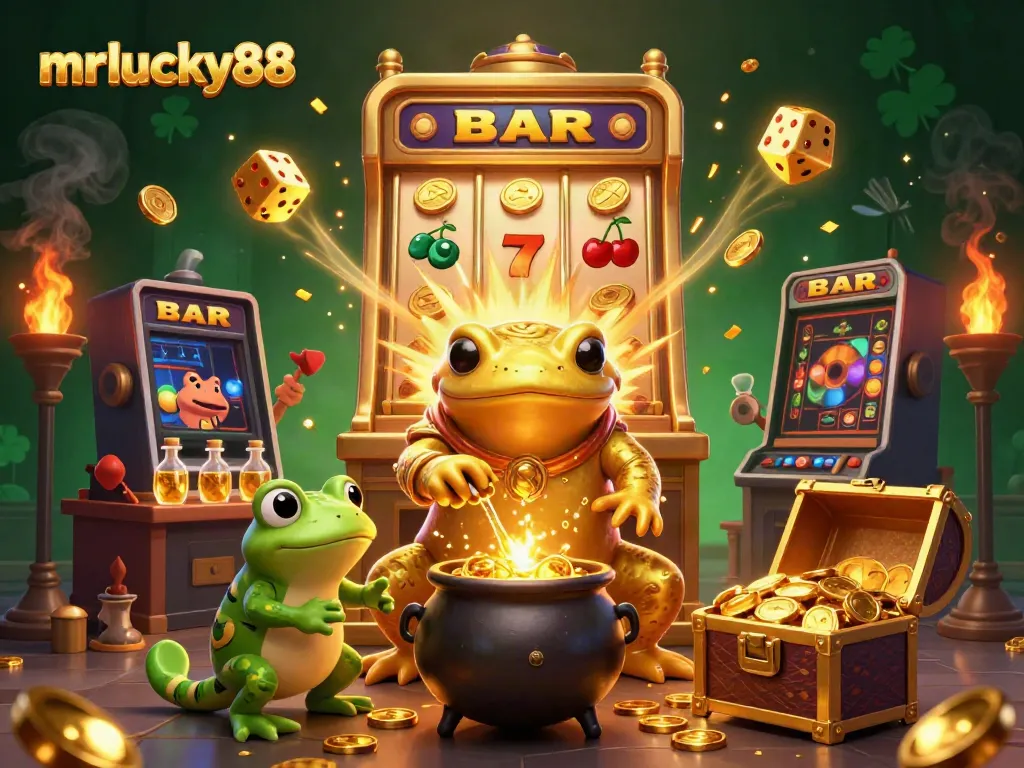 Experience thrilling gameplay at mrlucky88 with a dynamic 3D casino scene bursting with excitement.