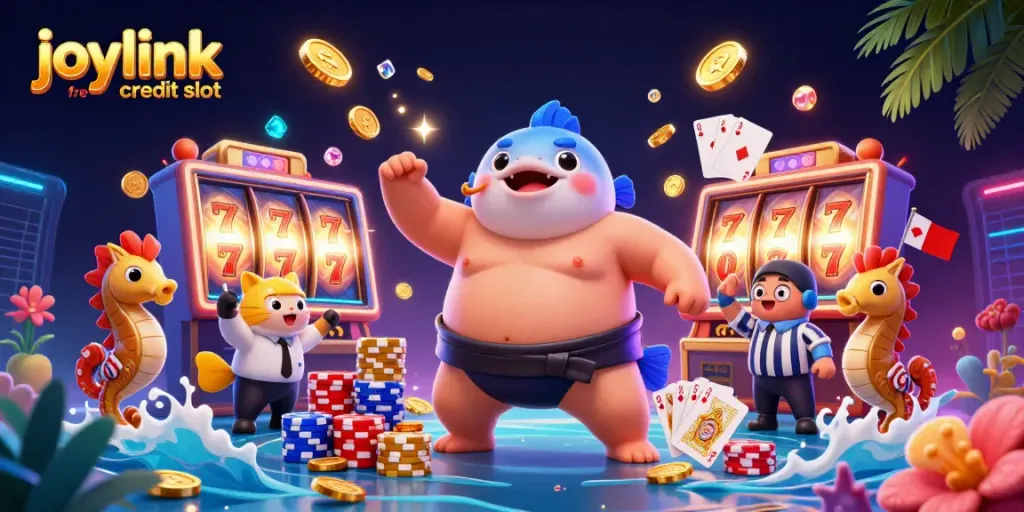 Engage in exciting gameplay with joylink free credit slot featuring a dynamic underwater scene and vibrant characters.