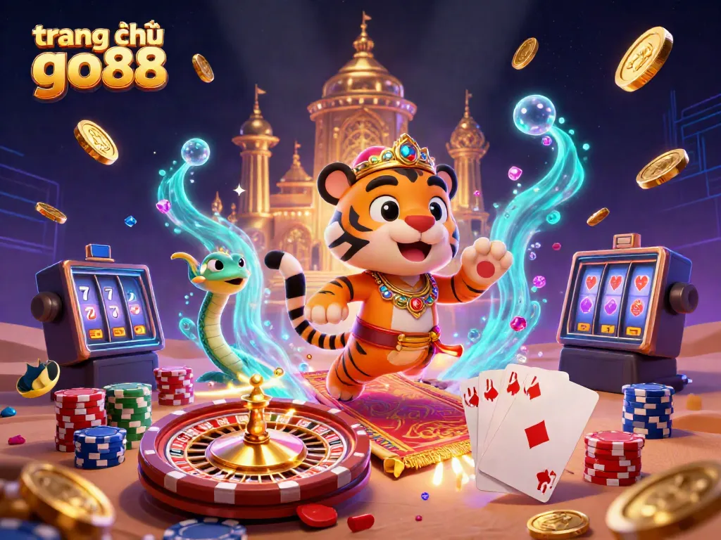 Engage in thrilling gameplay at trang chủ go88 with a dynamic casino scene featuring the tiger sultan and magical elements.