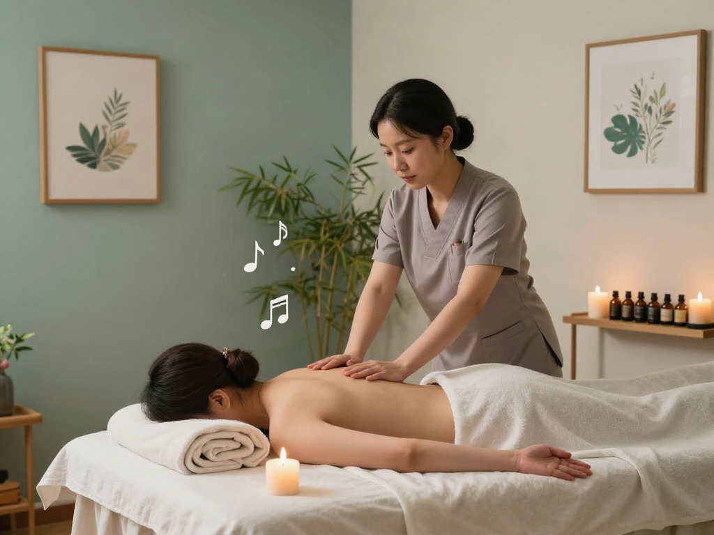 Experience 강동구출장안마 in a tranquil massage studio showcasing essential oils and a serene atmosphere.