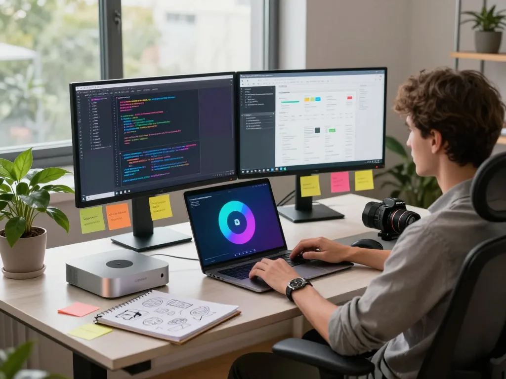 Clawdbot AI integrated with mac mini in a tech workspace.