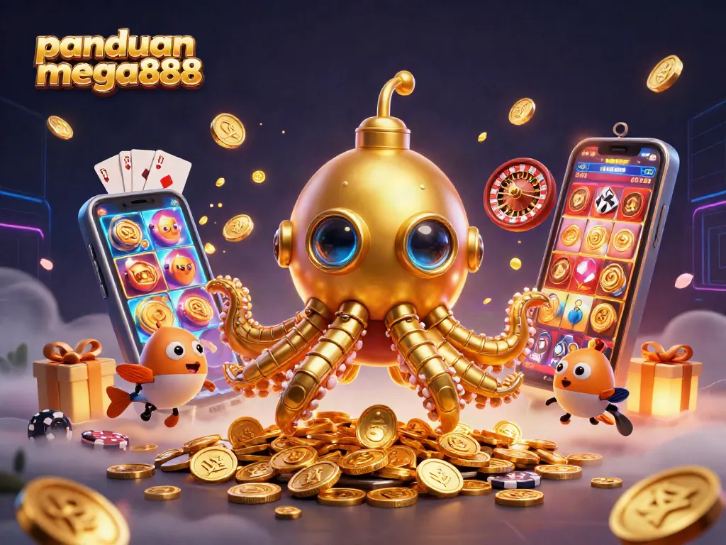 Engage with panduan mega888 in this vibrant 3D casino illustration featuring a dynamic kraken submarine.