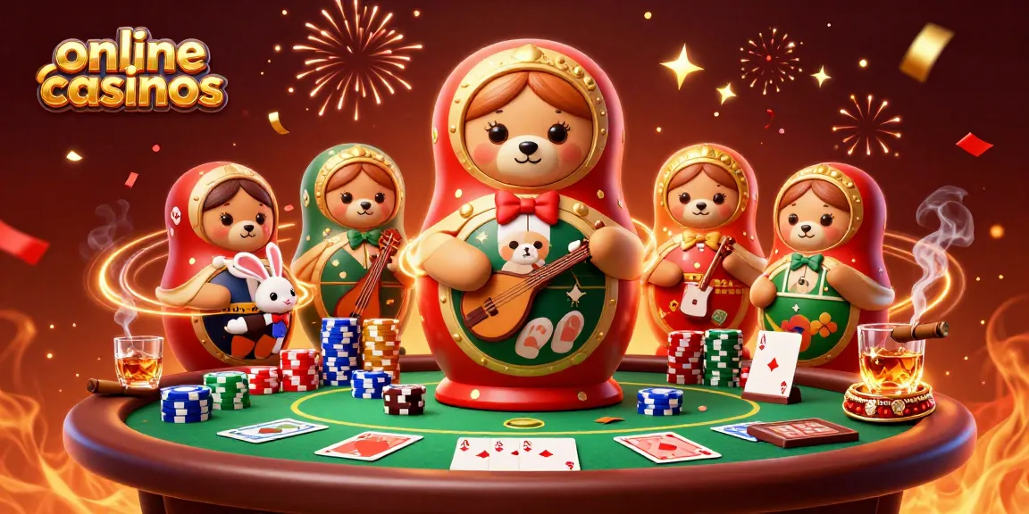 Play thrilling games at online casinos with a vibrant scene of characters and casino elements.