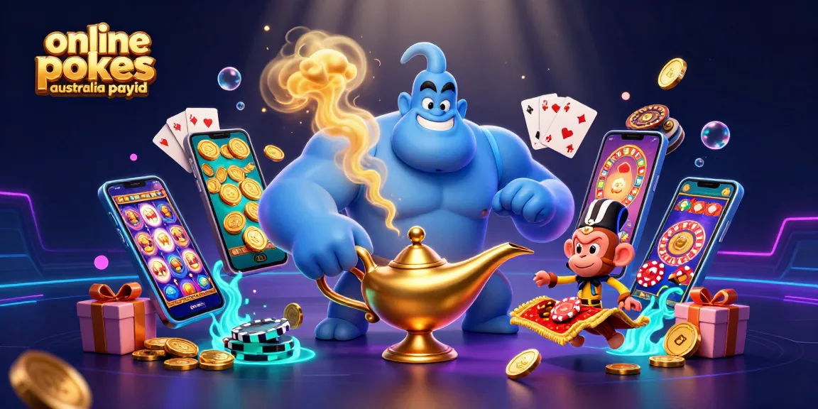 Experience the thrill of online pokies Australia PayID with vibrant casino elements in this 3D illustrated scene.