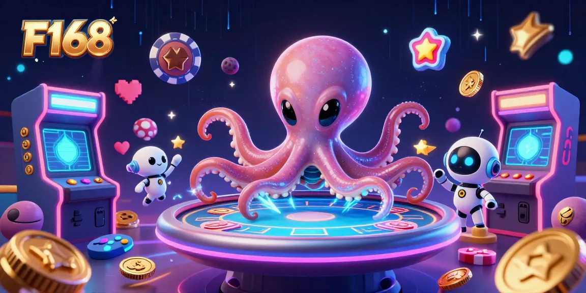 Experience the vibrant thrills of F168 with an alien octopus in a holographic casino scene.