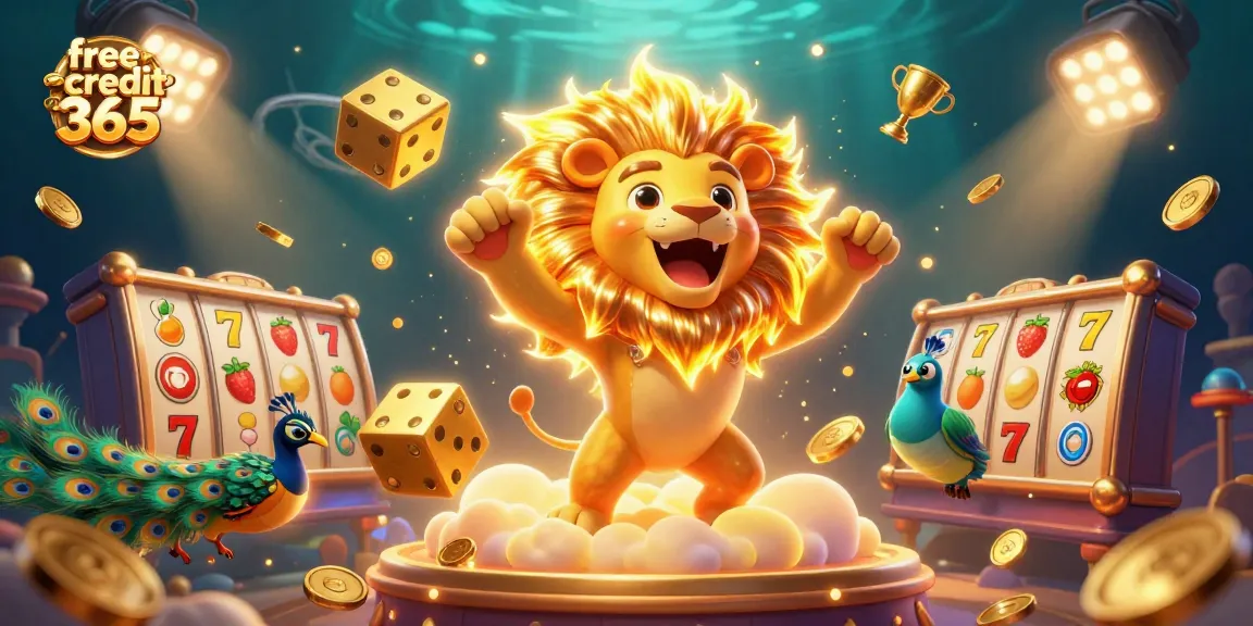 Win big with free credit 365 bonuses at trusted casinos, featuring vibrant 3D slot game elements.